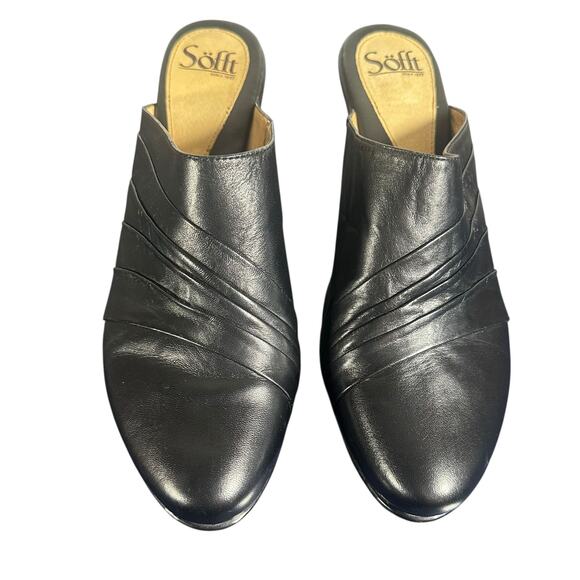 Sofft Black Leather Slip-On Heeled Mules Size 10 Comfort - Picture 3 of 11